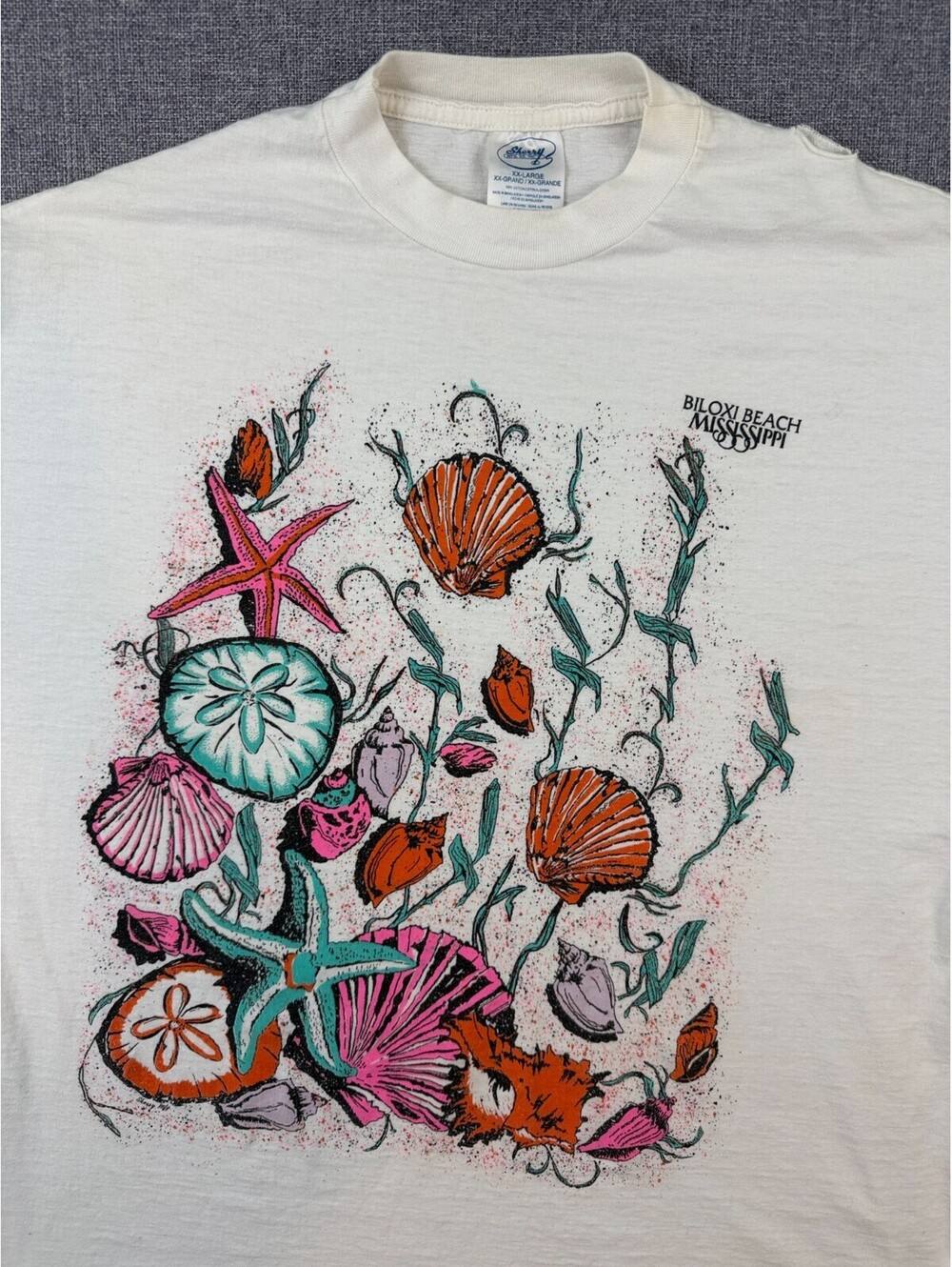 Vintage 90's Biloxi Beach MIssissippi Aquatic Marine Life T-Shirt Size XL White